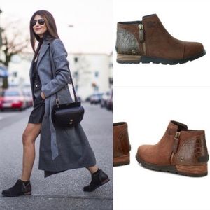 SOREL Dark Brown Full Grain Suede Leather Side Zipper Major Low Ankle Booties